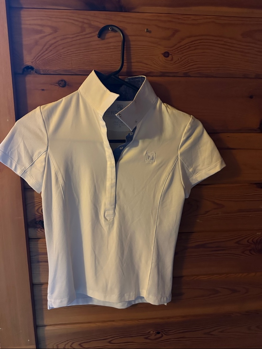 Romfh White Short Sleeve Riding Polo with Navy Trim and buttons